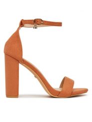 DeeZee Sandały E998-4 Pomarańczowy. Brązowe sandały damskie DeeZee, bez wzorów, z materiału, bez obcasa, na słupku, bez zapięcia. Za 129.99 zł.
