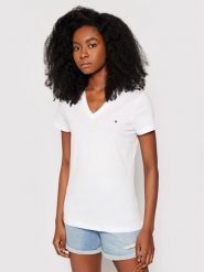 Tommy Hilfiger T-Shirt Heritage V-Neck Tee WW0WW24969 Biały Regular Fit. Białe t-shirty damskie Tommy Hilfiger, xxs, bez wzorów, z bawełny, bez kołnierzyka, bez ramiączek. Za 109.99 zł.