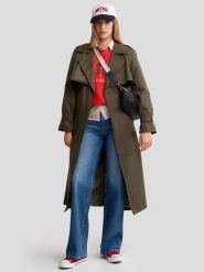 Płaszcz damski trencz khaki Sigreena 303. Zielone płaszcze damskie BIG STAR, l, bez wzorów, z bawełny, eleganckie, bez kołnierzyka, bez kaptura. Za 399.99 zł.