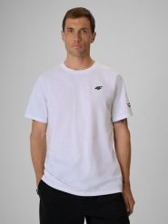 4F T-shirt regular gładki męski - biały M. Białe t-shirty męskie 4F, m, bez wzorów, z bawełny, bez kołnierzyka, bez ramiączek. Za 69.99 zł.