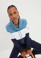 Bluza z drukowanym kołnierzem, z czystej bawełny. Niebieskie bluzy damskie bonprix, bez wzorów, z bawełny, bez ramiączek, bez kaptura. Za 129.99 zł.