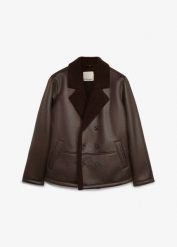 Kurtka z imitacji skóry z podszewką ze sztucznego kożuszka. Brązowe kurtki męskie bonprix, m, bez wzorów, ze skóry, eleganckie, bez kaptura. Za 379.99 zł.