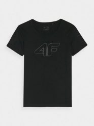 4F T-shirt slim z nadrukiem damski - czarny XL. Czarne t-shirty damskie 4F, xl, bez wzorów, z bawełny, klasyczne, bez kołnierzyka, bez ramiączek. Za 59.99 zł.