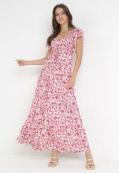 Różowa Rozkloszowana Sukienka Maxi z Wiskozy w Kwiaty Bathan. Czerwone sukienki damskie Born2be, m, bez wzorów, z wiskozy, bez kołnierzyka, bez ramiączek, maxi, rozkloszowane. Za 89.99 zł.