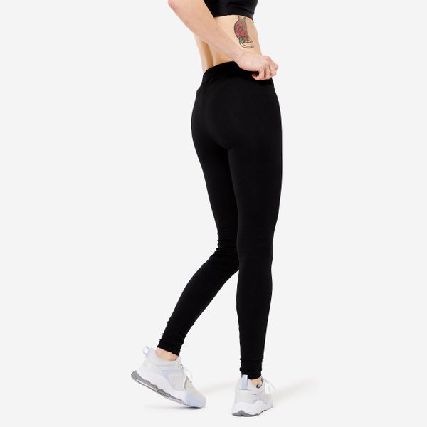 Legginsy fitness damskie Domyos slim. Czarne legginsy damskie DOMYOS, bez wzorów, z bawełny. Za 49.99 zł.