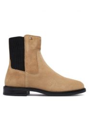 Tommy Hilfiger Sztyblety Enamel Flag Suede Ankle Chelsea FW0FW09575 Beżowy. Brązowe botki damskie Tommy Hilfiger, bez wzorów, ze skóry, bez obcasa, na płaskiej podeszwie, bez zapięcia. Za 649.99 zł.