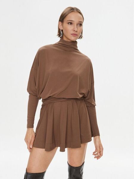 Pinko Sukienka codzienna Atom 102193 A1DE Brązowy Regular Fit. Brązowe sukienki damskie Pinko, na co dzień, m, bez wzorów, z wiskozy, bez kołnierzyka, bez ramiączek, proste. Za 849.99 zł.