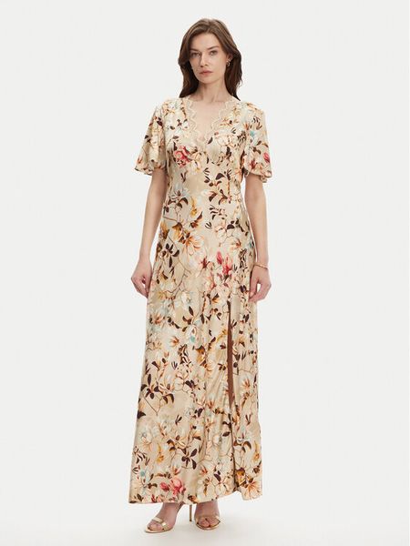 Guess Sukienka wieczorowa W5YK01 WHEZ2 Beżowy Regular Fit. Brązowe sukienki damskie Guess, xxl, z aplikacjami, z wiskozy, wizytowe, bez kołnierzyka, bez ramiączek. Za 489.99 zł.