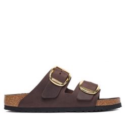 Klapki Birkenstock. Brązowe klapki damskie Birkenstock, bez wzorów, bez obcasa, bez zapięcia. Za 719.99 zł.