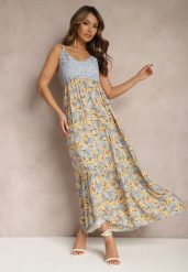 Jasnoniebieska Rozkloszowana Sukienka Maxi z Wiskozy w Kwiatowy Print na Ramiączkach Roisintia. Niebieskie sukienki damskie Renee, m, bez wzorów, z wiskozy, bez kołnierzyka, bez ramiączek, maxi, rozkloszowane. Za 49.99 zł.