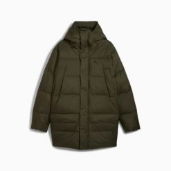 Kurtka z kapturem męska Puma PROTECTIVE DOWN PARKA zielona 62646670 r L. Zielone parki męskie Puma, l, bez wzorów, z materiału, bez kołnierzyka, z kapturem. Za 546.34 zł.