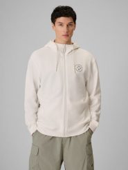 4F Bluza dresowa regular z kapturem męska - biała L. Białe bluzy męskie 4F, l, bez wzorów, z dresówki, bez ramiączek, z kapturem. Za 199.99 zł.