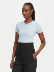 HUGO T-Shirt Delanor 50512000 Niebieski jasny Slim Fit. Niebieskie t-shirty damskie Hugo, s, bez wzorów, z bawełny, bez kołnierzyka, bez ramiączek. Za 135.99 zł.