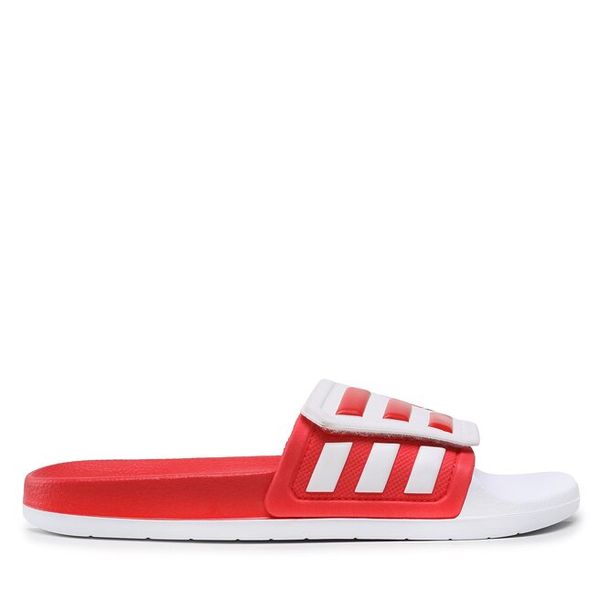 Klapki adidas. Białe klapki damskie Adidas, bez wzorów, sportowe, bez obcasa, bez zapięcia. Za 129.99 zł.