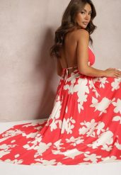 Czerwona Wiskozowa Sukienka na Ramiączkach o Rozkloszowanym Kroju Nansirona. Czerwone sukienki damskie Renee, na spotkanie biznesowe, na lato, m, bez wzorów, z wiskozy, eleganckie, bez kołnierzyka, bez ramiączek, maxi, rozkloszowane. Za 69.99 zł.