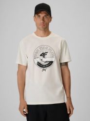 4F T-shirt regular z nadrukiem męski - biały XXL. Białe koszulki sportowe męskie 4F, m, bez wzorów, z bawełny, bez ramiączek. Za 69.99 zł.