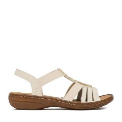 Sandały Rieker. Sandały damskie Rieker, bez wzorów, bez obcasa, na płaskiej podeszwie, bez zapięcia. Za 269.99 zł.