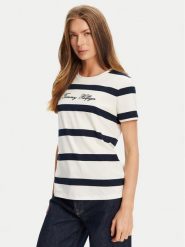 Tommy Hilfiger T-Shirt Script WW0WW45746 Écru Regular Fit. T-shirty damskie Tommy Hilfiger, xxs, bez wzorów, z bawełny, bez kołnierzyka, bez ramiączek. Za 119.99 zł.