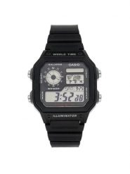 Casio Zegarek AE-1200WH-1AVEF Czarny. Czarne, cyfrowe zegarki męskie Casio, bez wzorów, z syntetyku. Za 179.99 zł.