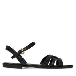 Sandały JENNY. Czarne sandały damskie Jenny, bez wzorów, bez obcasa, na płaskiej podeszwie, bez zapięcia. Za 159.99 zł.