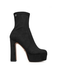 Nine West Botki CEO-CD25307-2 Czarny. Czarne botki damskie Nine West, bez wzorów, z materiału, bez obcasa, na słupku, bez zapięcia. Za 299.99 zł.