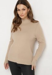 Jasnobeżowy Sweter z Wiskozą o Prostym Kroju ze Stójką i Wewnętrznym Ociepleniem Gemira. Brązowe swetry nierozpinane damskie Born2be, z aplikacjami, z jeansu, biznesowe, bez kołnierzyka, bez ramiączek. Za 84.99 zł.