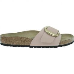 Klapki damskie Birkenstock Madrid Big Buckle. Czerwone klapki damskie Birkenstock, bez wzorów, z materiału, bez obcasa, bez zapięcia. Za 709.99 zł.