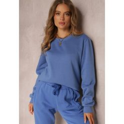 Niebieska Bluza Hullu. Niebieskie bluzy damskie Renee, na jesień, l, bez wzorów, z dzianiny, casualowe, bez ramiączek, bez kaptura. Za 34.99 zł.