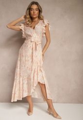 Różowa Asymetryczna Sukienka z Bawełny z Falbankami i Kwiatowym Printem Lommea. Czerwone sukienki damskie Renee, na co dzień, l, bez wzorów, z bawełny, eleganckie, z asymetrycznym kołnierzem, bez ramiączek, midi, asymetryczne. Za 109.99 zł.