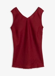 Top z czystego lnu. Brązowe topy damskie bonprix, bez wzorów, eleganckie, bez kołnierzyka, bez ramiączek. Za 79.99 zł.