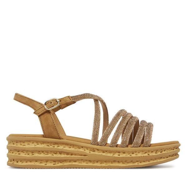 Sandały Gabor. Brązowe sandały damskie Gabor, bez wzorów, bez obcasa, na koturnie, bez zapięcia. Za 459.99 zł.