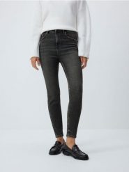 Jeansy high waist - beżowy. Brązowe jeansy damskie Reserved, bez wzorów, z bawełny, z podwyższonym stanem. W wyprzedaży za 79.99 zł.