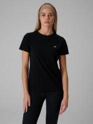 4F T-shirt regular gładki damski - czarny M. Czarne t-shirty damskie 4F, m, bez wzorów, z bawełny, klasyczne, bez kołnierzyka, bez ramiączek. Za 49.99 zł.