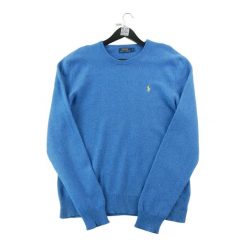 Polo Ralph Lauren sweter męski okrągły dekolt wełna z pony. Niebieskie swetry męskie Ralph Lauren, l, bez wzorów, z dzianiny, eleganckie, bez kołnierzyka, bez ramiączek. Za 170.36 zł.