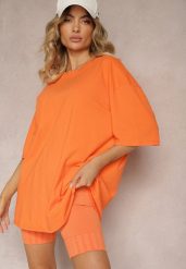 Pomarańczowy T-shirt z Krótkim Rękawem z Bawełny Bavima. Brązowe t-shirty damskie Renee, bez wzorów, z bawełny, bez kołnierzyka, bez ramiączek. Za 59.99 zł.