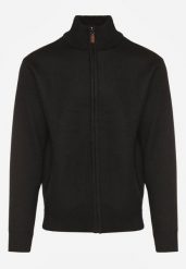 Czarny Kardigan w Jodełkę na Suwak z Polarową Wyściółką Iwedara. Czarne swetry męskie Born2be, l, bez wzorów, z jeansu, sportowe, bez kołnierzyka, bez ramiączek. Za 89.99 zł.