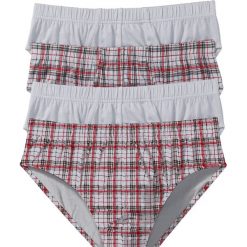 Slipy maxi (4 pary) bonprix szaro-czerwony w kratę. Szare slipki męskie bonprix, l, bez wzorów. Za 31.96 zł.