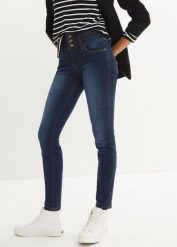 Modelujące jeansy o kroju slim fit, high waist. Niebieskie jeansy damskie bonprix, bez wzorów, z jeansu, z podwyższonym stanem. Za 169.99 zł.