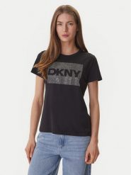 DKNY T-Shirt DJ6T1701 Czarny Regular Fit. Czarne t-shirty damskie DKNY, xl, bez wzorów, z bawełny, bez kołnierzyka, bez ramiączek. Za 219.99 zł.