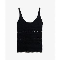 Koronkowy top damski Superdry Caraco. Czarne topy damskie Superdry, bez wzorów, z koronki, bez kołnierzyka, bez ramiączek. Za 240.30 zł.