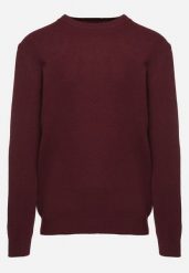 Bordowy Klasyczny Sweter z Wełną Neanora. Czerwone swetry męskie Born2be, l, bez wzorów, z jeansu, eleganckie, bez kołnierzyka, bez ramiączek. Za 109.99 zł.