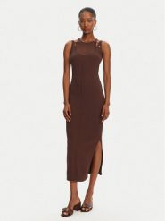 Patrizia Pepe Sukienka dzianinowa 2A2873/K258-B825 Brązowy Regular Fit. Brązowe sukienki damskie Patrizia Pepe, bez wzorów, z bawełny, bez kołnierzyka, bez ramiączek. Za 1,119.00 zł.