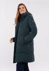 Zimowy płaszcz J-LUCY. Brązowe płaszcze damskie Volcano, na zimę, xxl, bez wzorów, z materiału, bez kołnierzyka, bez kaptura. Za 389.99 zł.