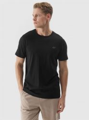 4F T-shirt regular gładki męski - czarny S. Czarne t-shirty męskie 4F, m, bez wzorów, z bawełny, bez kołnierzyka, bez ramiączek. W wyprzedaży za 39.99 zł.