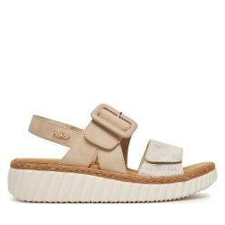 Sandały Rieker. Brązowe sandały damskie Rieker, bez wzorów, bez obcasa, na płaskiej podeszwie, bez zapięcia. Za 319.99 zł.