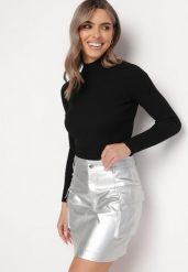 Srebrna Spódnica Mini z Kieszeniami Cargo z Imitacji Skóry Kerris. Szare spódnice damskie Born2be, s, bez wzorów, z materiału, mini. Za 139.99 zł.