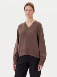 Tommy Hilfiger Sweter WW0WW45700 Brązowy Regular Fit. Brązowe swetry nierozpinane damskie Tommy Hilfiger, s, bez wzorów, z bawełny, bez kołnierzyka, bez ramiączek. Za 459.99 zł.