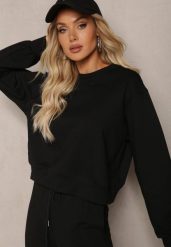 Czarna Oversize Bluza z Bawełny o Krótkim Fasonie Sibolla. Czarne bluzy damskie Renee, l, bez wzorów, z bawełny, casualowe, bez ramiączek, bez kaptura. Za 89.99 zł.