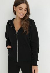 Czarna Bluza z Kapturem i Suwakiem Oversize Hil. Czarne bluzy damskie Born2be, xl, bez wzorów, z dzianiny, sportowe, bez ramiączek, z kapturem. Za 44.99 zł.