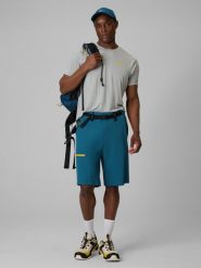 4F Spodenki trekkingowe szybkoschnące męskie - granatowe XXL. Niebieskie szorty męskie 4F, bez wzorów, z materiału. Za 199.99 zł.